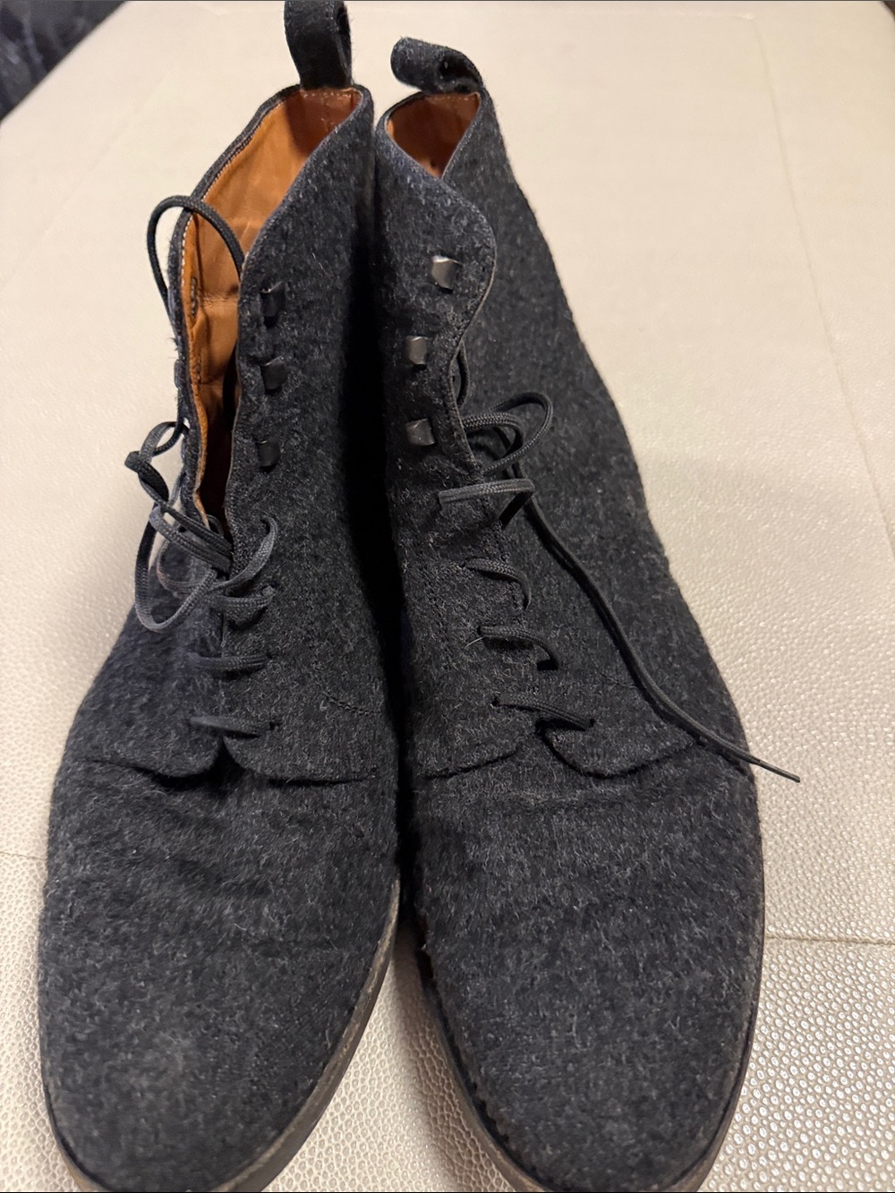 Robert Clergerie Charcoal Gray Wool Lace-Up Ankle Booties